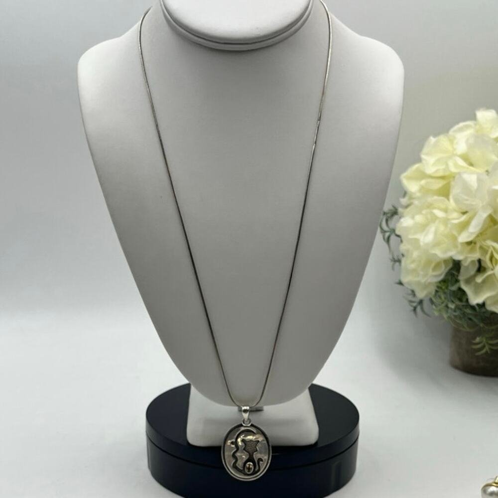 Sterling Silver Oval‎ Cat Feline Pendant Citrine Yellow Gemstone Chain Necklace